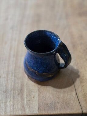 Handcrafted Blue Ceramic Mug With Rustic Handle - 4" Tall 3" Diameter